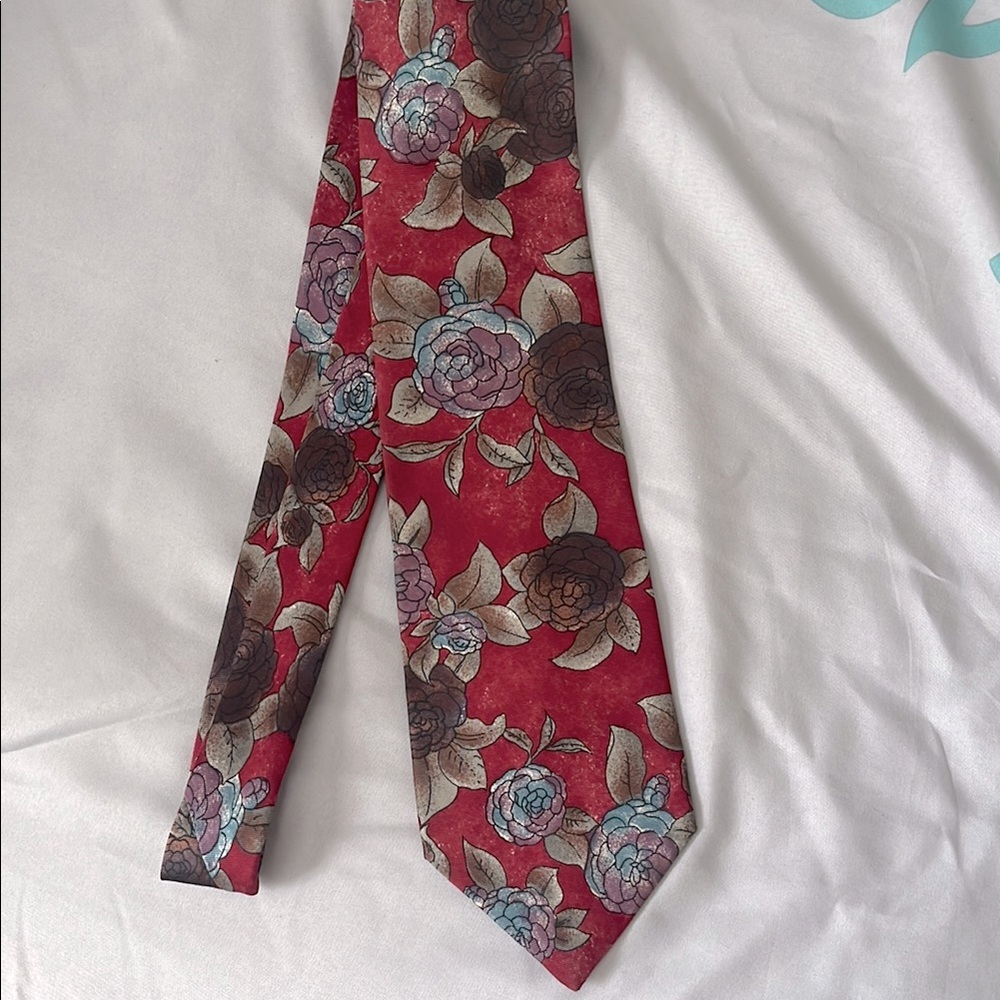 Dior Red and Brown Floral Tie
